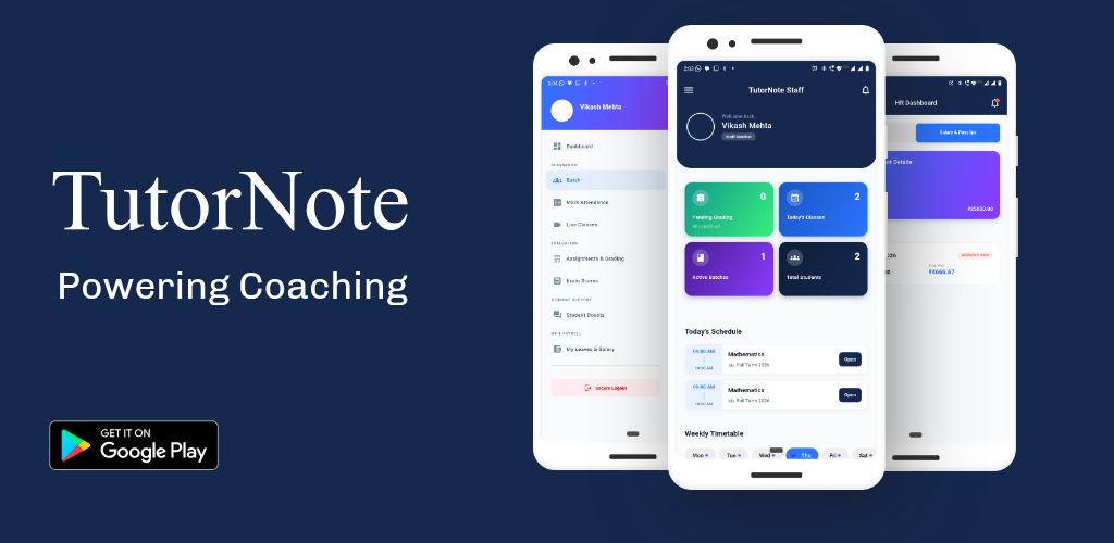 TutorNote – All-in-One ERP for Coaching Institutes & Academies Dashboard Interface