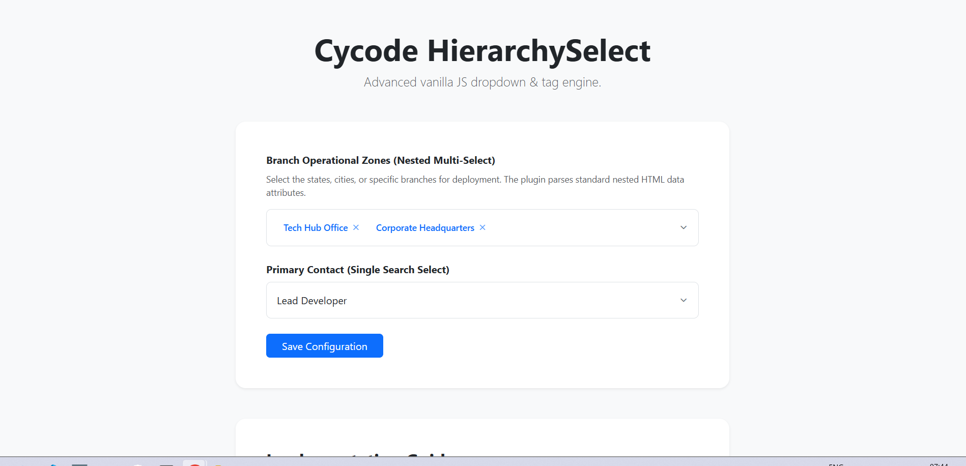 Cycode HierarchySelect | Vanilla JS Nested Dropdown & Tag Engine for Bootstrap 5