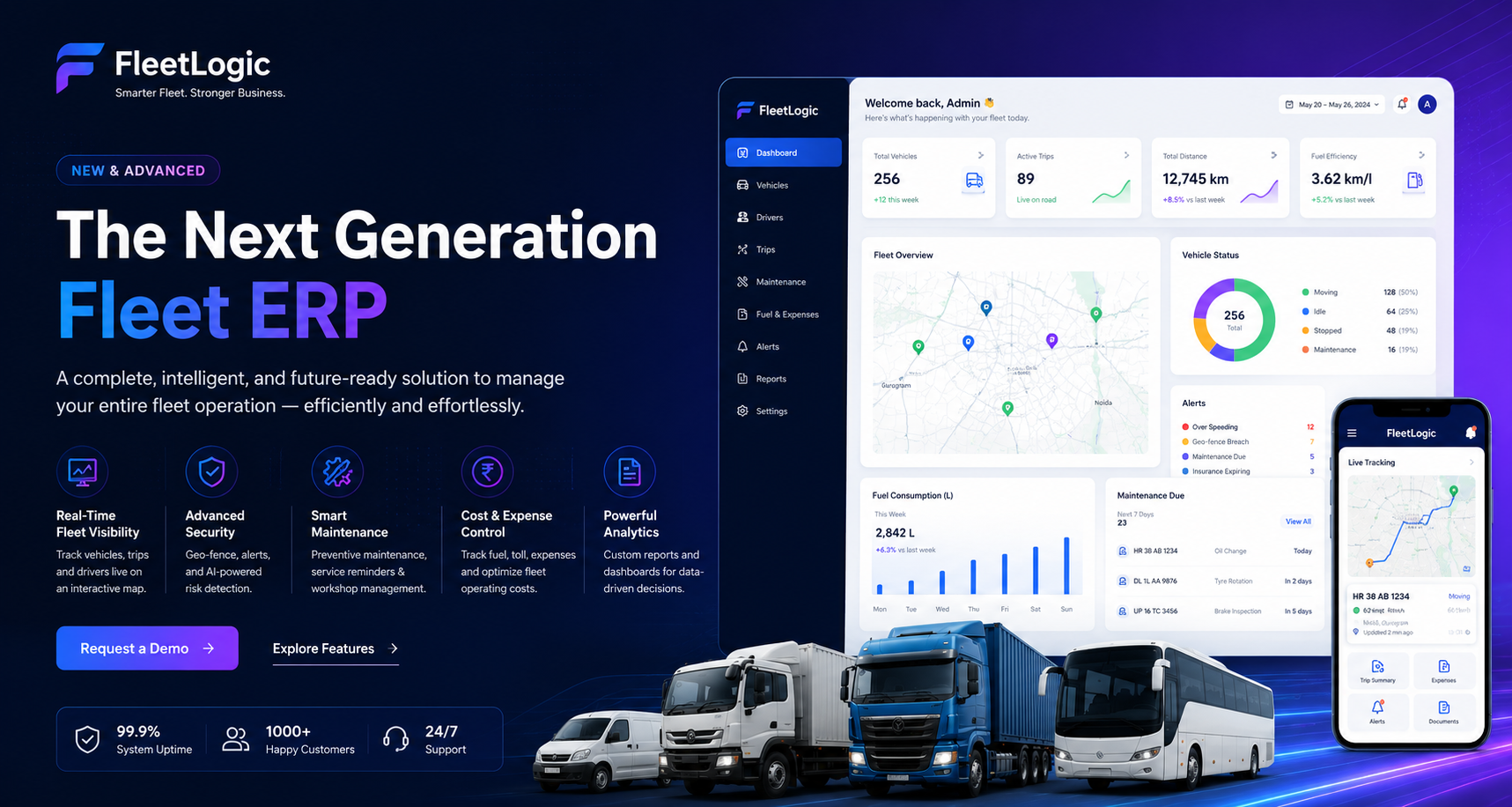 FleetLogic – Smart Fleet & Logistics Management System Dashboard Interface