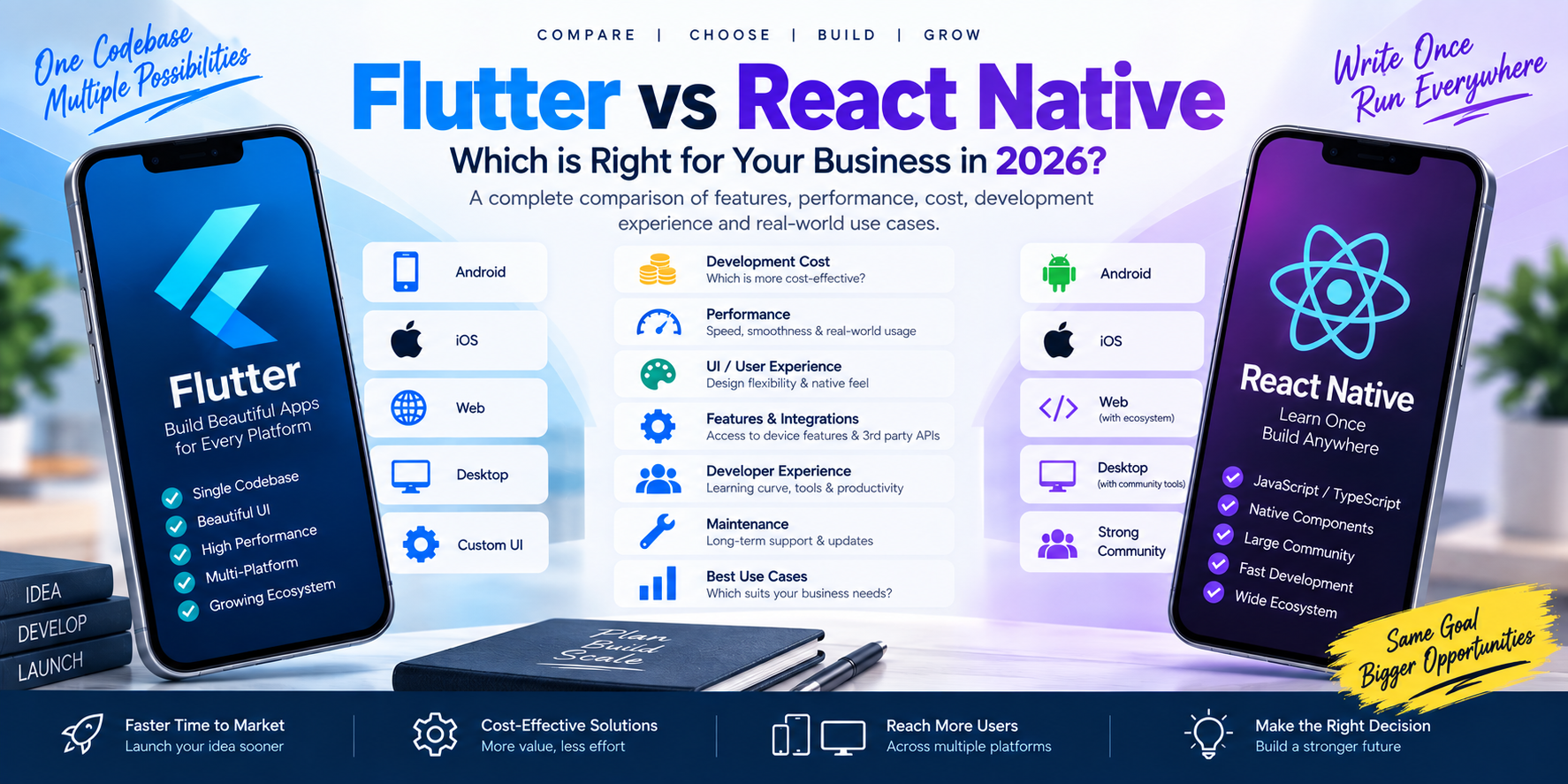 Flutter vs React Native in 2026: Features, Performance, Cost & Business Use Cases