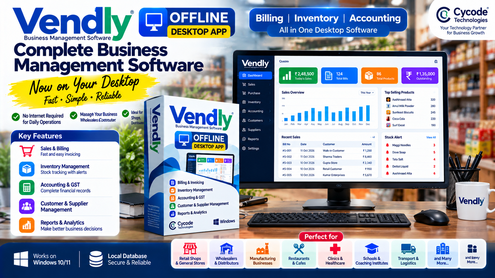 Vendly Offline Desktop Software for Billing & Inventory